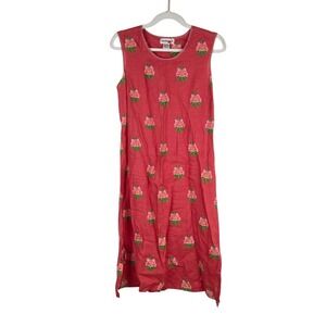 Solitaire‎ Womens 100% Linen Floral Shift Tank Dress Boho Cottage Prairie Size S